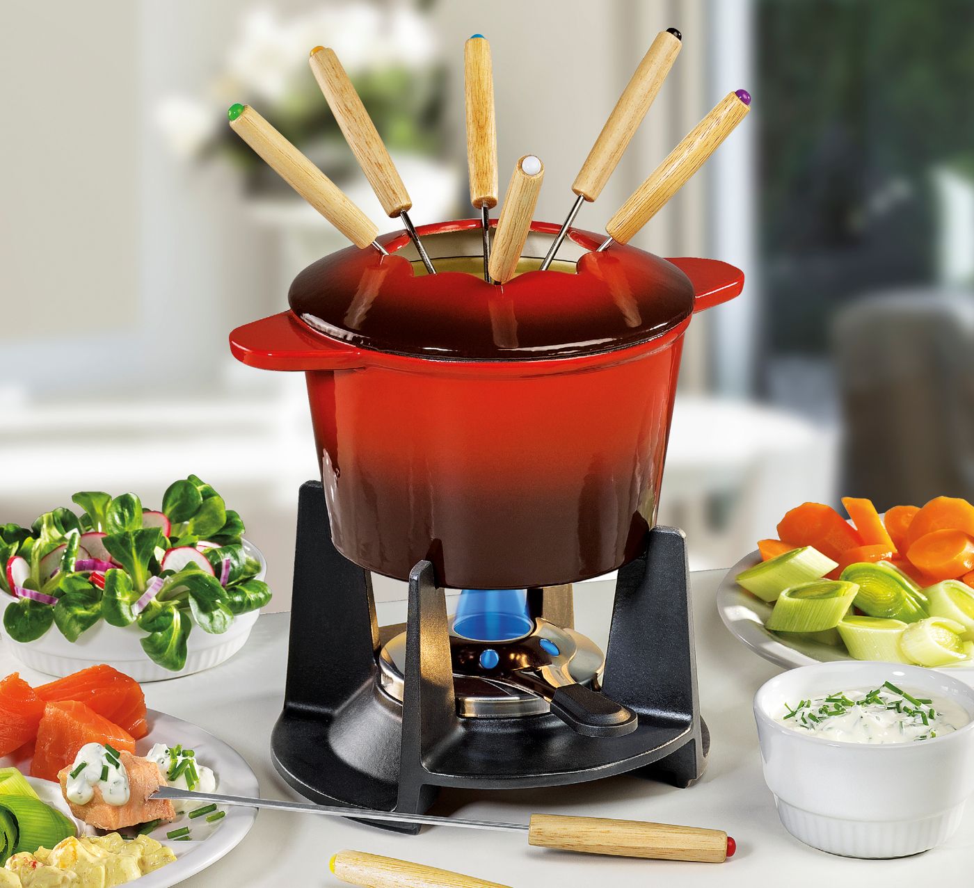 2894566016_ Litinové GRENOBLE Sada na fondue pro 8 osob Ø 16 cm1,5 l litina červená od SPRING (3)
